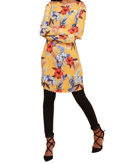 tunique femme jaune et motif fleur