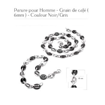 PARURE POUR HOMME - GRAIN DE CAFE ( 6 MM ) - COULEUR NOIR / GRIS