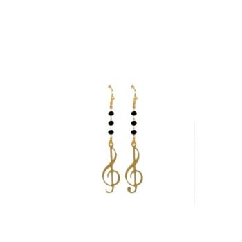 BOUCLES D'OREILLES FANTAISIE 3 PERLES CLE DE SOL DOREES