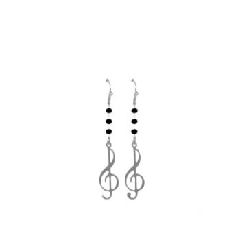 BOUCLES D'OREILLES FANTAISIE 3 PERLES CLE  DE SOL ARGENTEES
