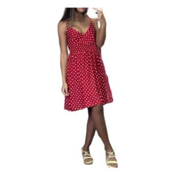 ROBE MOTIF ROUGE ET BLANC A BRETELLE FRONCE A LA TAILLE